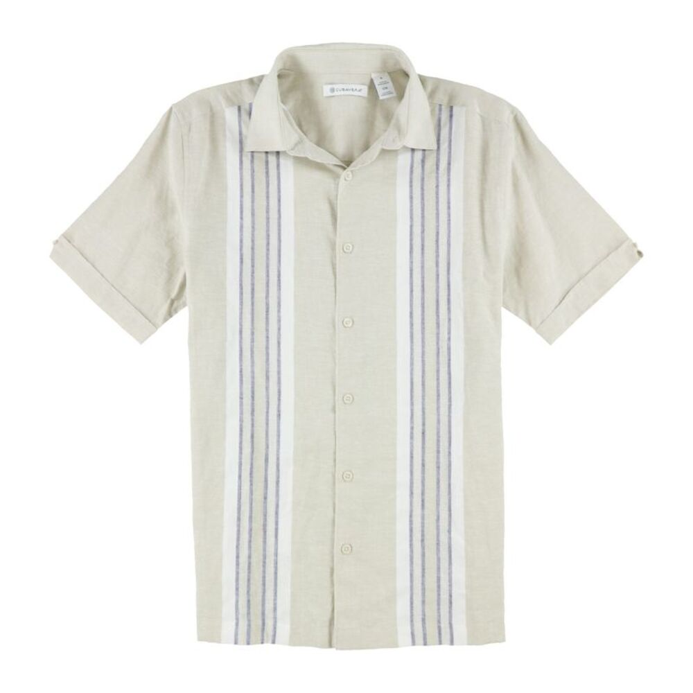 CubAvera Mens Engineered Stripe Panel Button Up Shirt, NWT